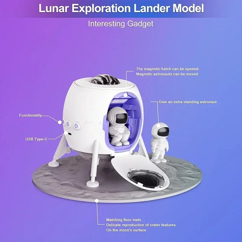 Astronaut Galaxy Lichtprojektor Space Lander Raumschiff Deckenprojektor mit Fernbedienung Timer Mond Meteorit Krater Matte