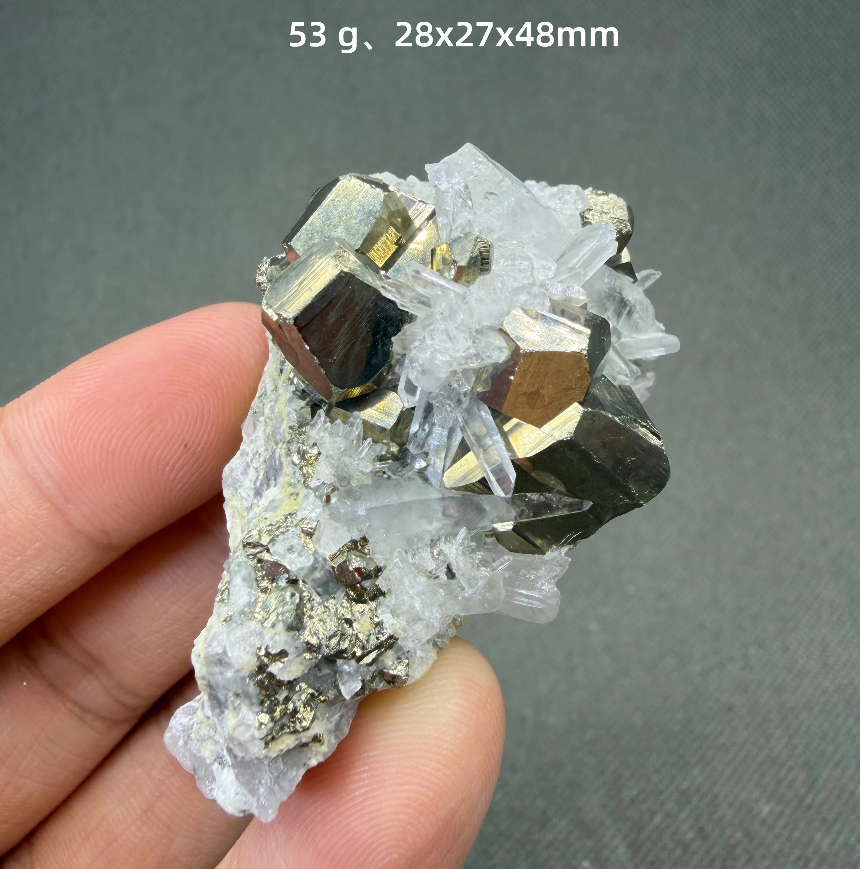 Natural Polyhedral Pyrite with Quartz mineral specimen + healing quartz crystals and stones rock view 5