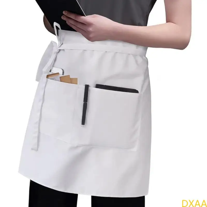 DXAA 짧은 서버 웨이트리스 요리사 앞치마, 3 개의 주머니 반 앞치마를 가진 검은 허리 앞치마