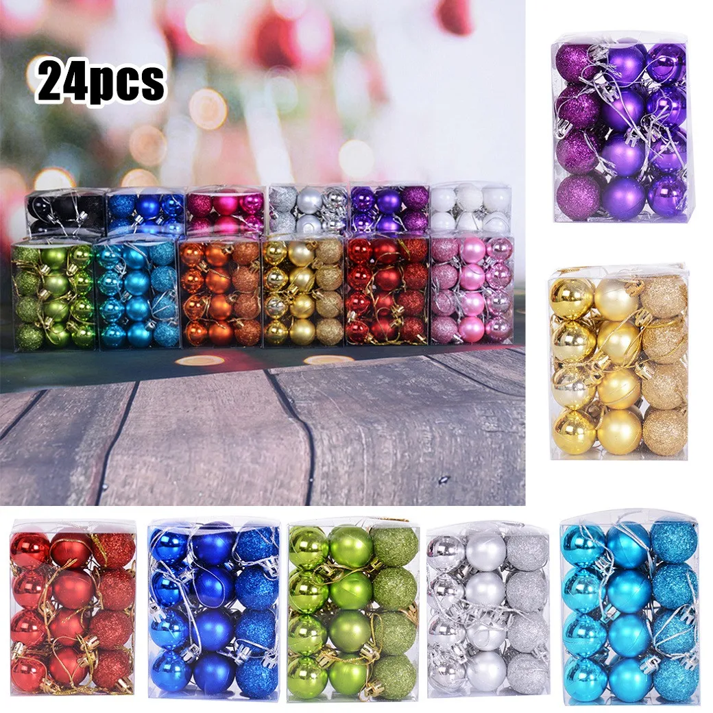 24 Pcs Christmas Decorations Hanging Balls Xmas Tree Pendant Ornaments For Home Garden Party Decor Baubles 7 Colors Plastic