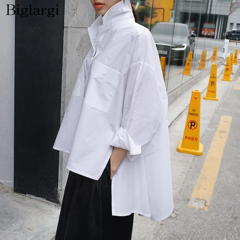 

Spring White Shirt Women new Fashion Irregular Loose Shirts Ladies Tops Korean Style Casual Woman Cotton Shirt