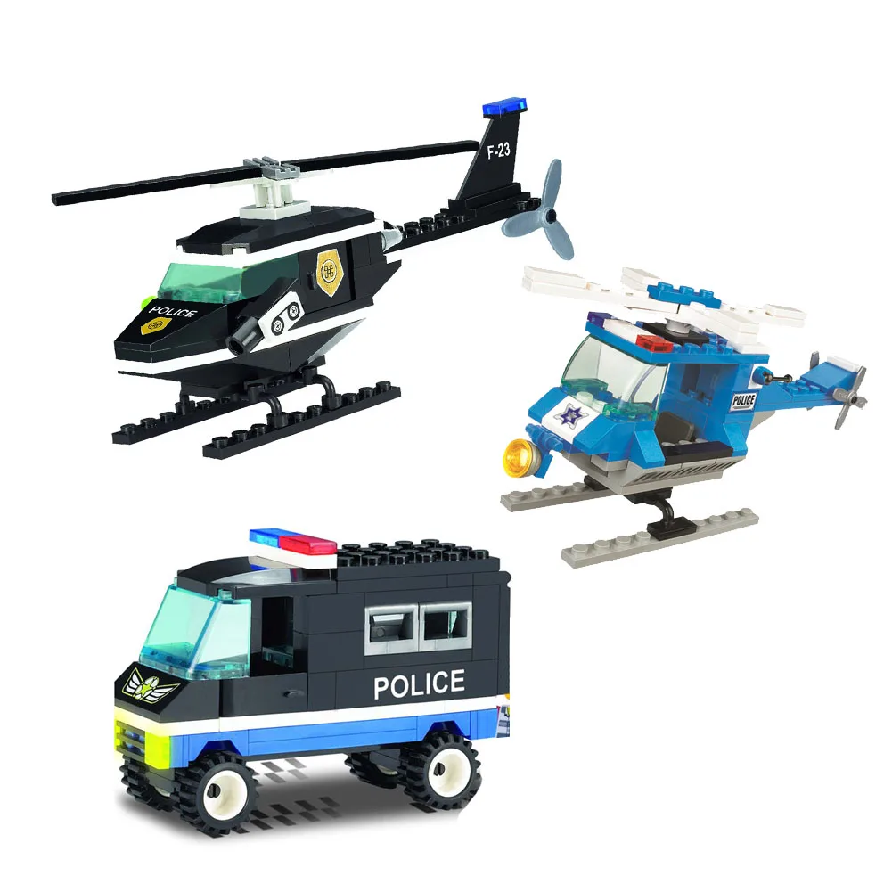 SWAT Police Truck Model Building Blocks City Machine Helicopter Car Figures Bricks Educational Toy For Children