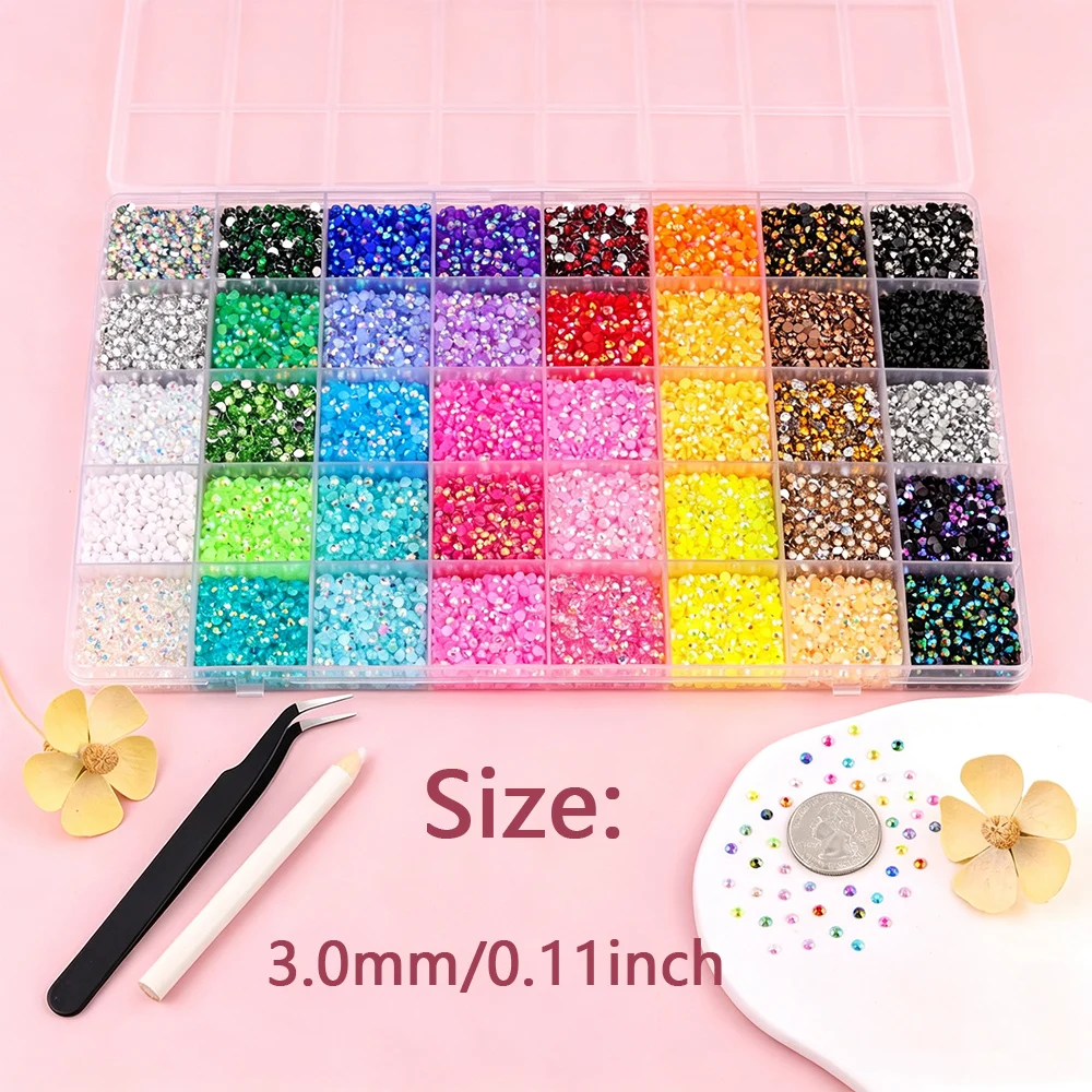 12000Pcs Resin Rhinestones with Tweezers for Crafting, Mixed-Color 3mm Bedazzling Crystal with 3Pcs 10ml B7000 Jewelry Glue