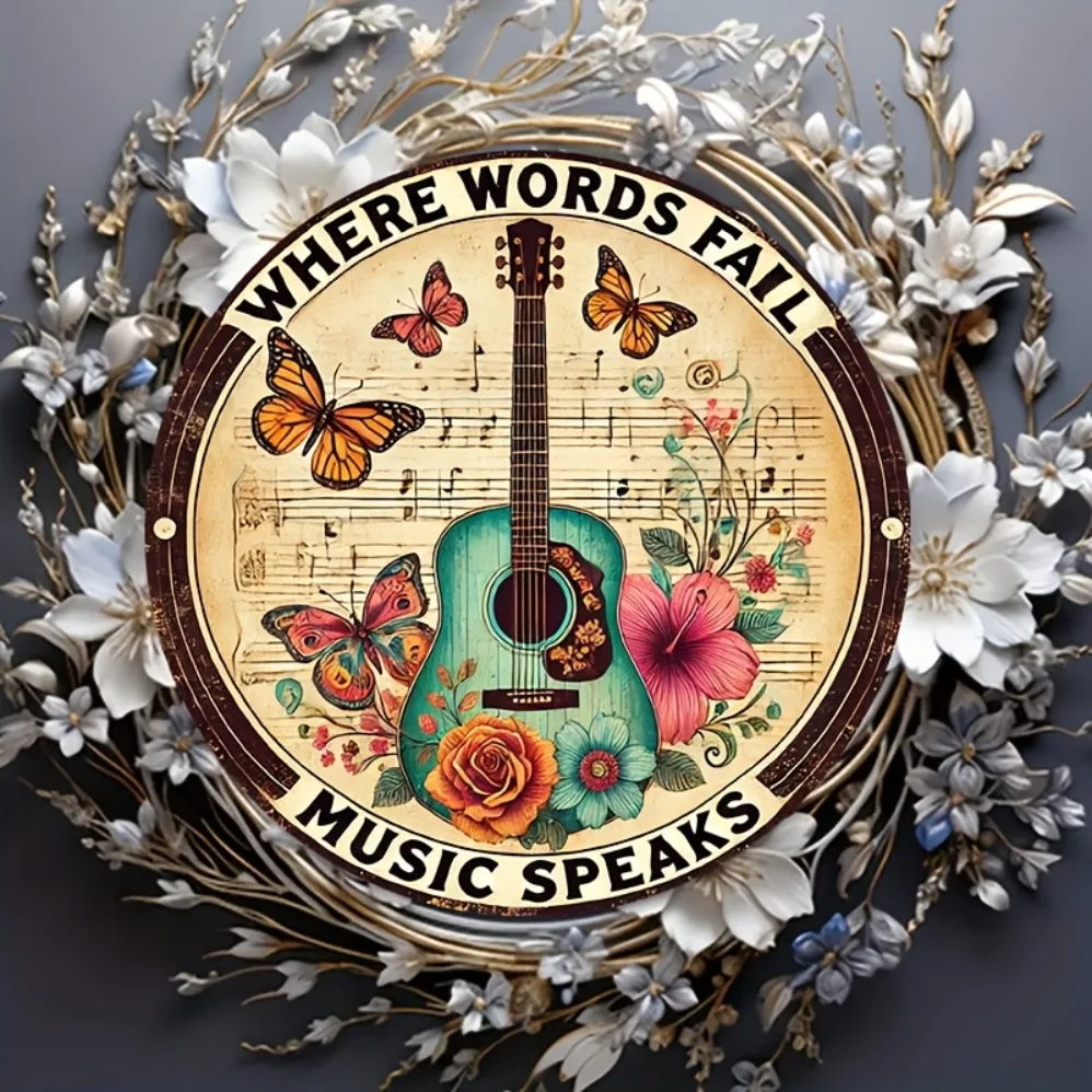 

Room Decor 1pc, "Where Words Fail, Music Speaks" Music Themed Wall Art, Durable Metal Decor for Home, Music Room, Bar, Cafe