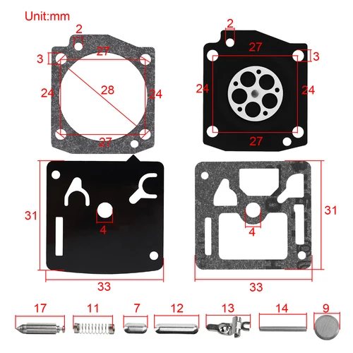 Imagen 2 del producto 5 juegos de Kit de reconstrucción de reparación de carburador para Husqvarna 340 345 346 350 351 353 accesorios de motosierra aguja de junta de diafragma de carburador