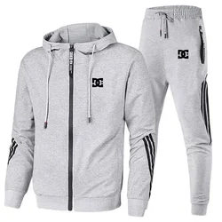 Autumn winter Letter print suit men's zipper hoodie + pants two sets, leisure gym fitness morning exercise sportswear suit men