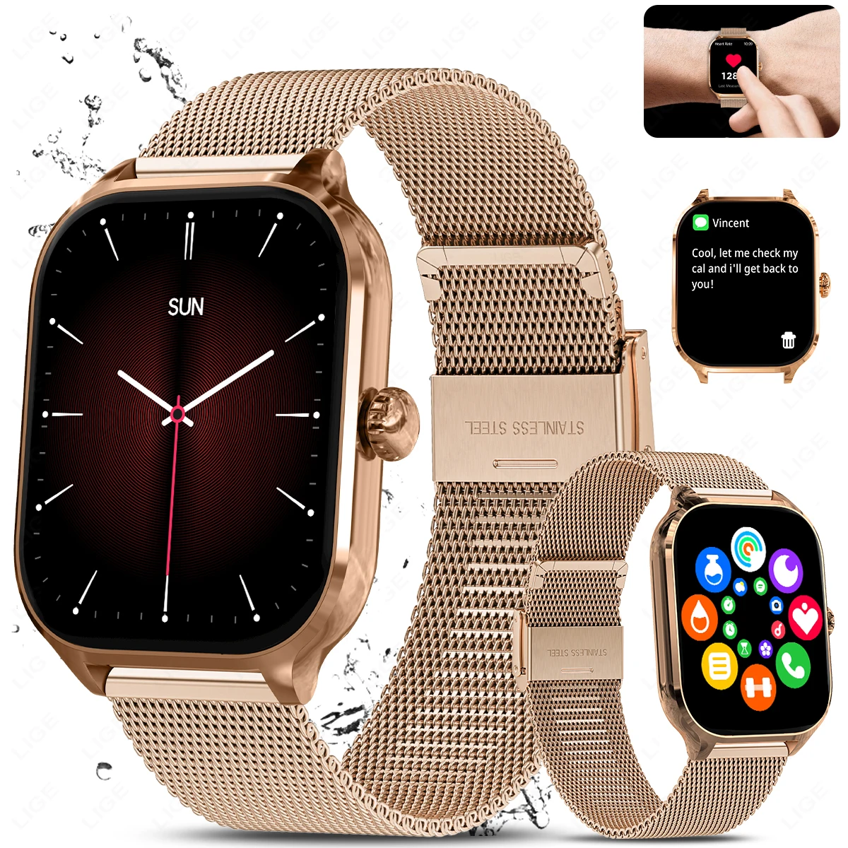 LIGE 2025 Fashion Smart Watch Men Bluetooth Call Women‘s Health Sports Fitness Waterproof Ladies Gift Men SmartWatch Custom Dial