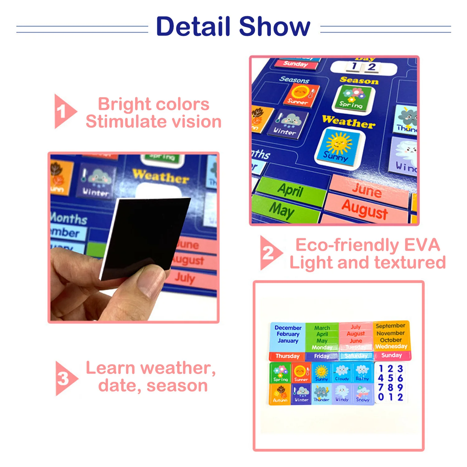 Calendario magnético para niños, tabla de tabla de aprendizaje meteorológico, mes, fecha, día, temporada, juguete educativo para edades tempranas, para niños y niñas, hogar y escuela