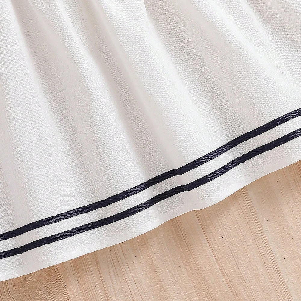 Mädchenkleid 2-6 Jahre Ärmellos im Preppy-Stil 100% Baumwolle Weiß Schuluniform-Stil Kinder Sommer-Outfits – Detail 5