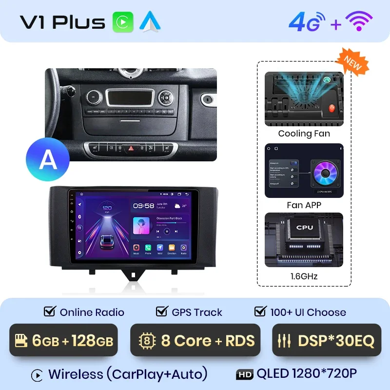 Junsun Draadloze Carplay Android Auto Radio Voor Smart Fortwo 451 2005 - 2015 Auto Intelligente Systemen Rds Bt Dsp 2 Din Autoradio