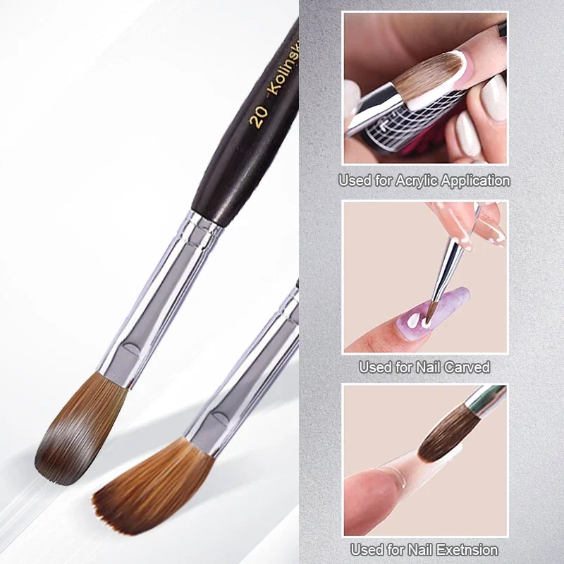 

100% Pure Kolinsky Hair Acrylic Nail Brush Black Sandalwood Handle Nail Brush for Nail Technology and Acrylic Power Professional