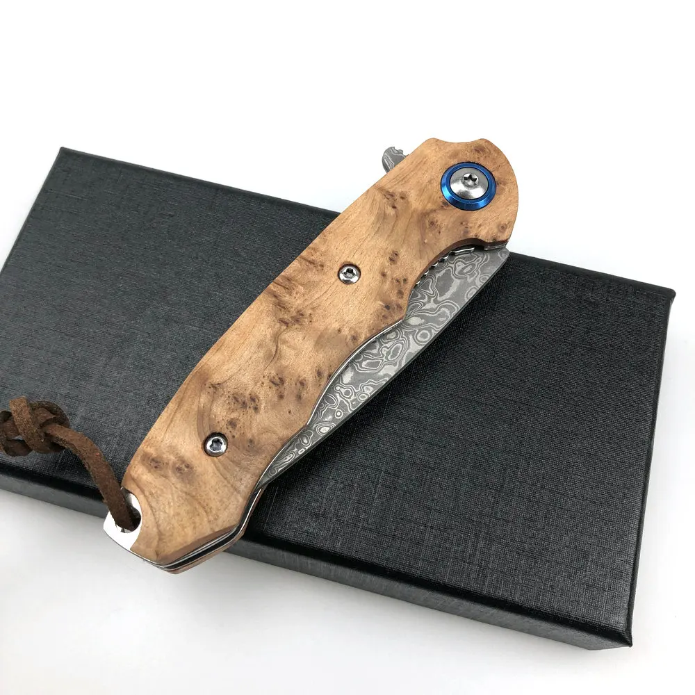 TRSKT VG10 Damascus Pocket Folding Knife,Cool Camping Knives,Outdoor Edc Tool Wood Handle With Box Dropshipping