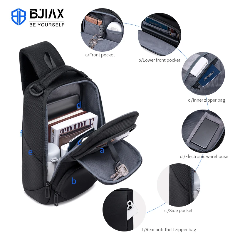 BJIAX Chest Bag Men 2024 New Multi-functional Sports Single Shoulder Crossbody Bag Large Capacity Fashion Trend Chest Bag Men