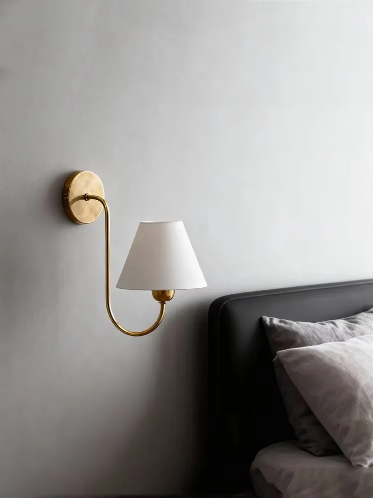 Creative European style Fabric Wall Lamp Bedroom Bedside Lamp Living Room Hotel Study Office Corridor Wall Light Brass Lamp