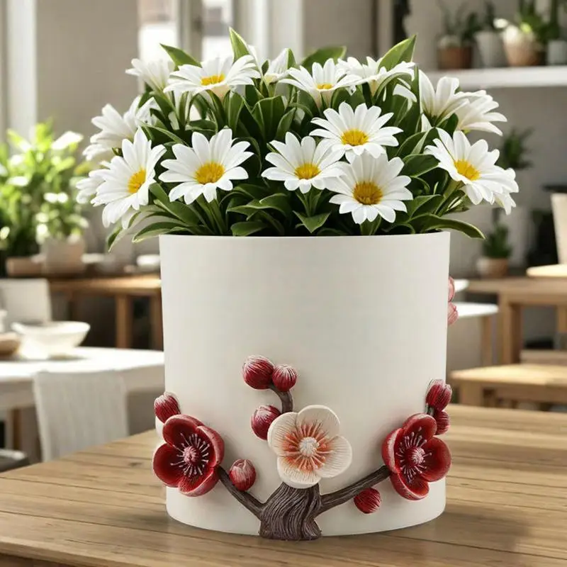 Handmade Pots Handcraft 3D Embossed Plum Blossom Vase Outdoor Indoor Flower Pots Creative Large Caliber Planter Home Flower