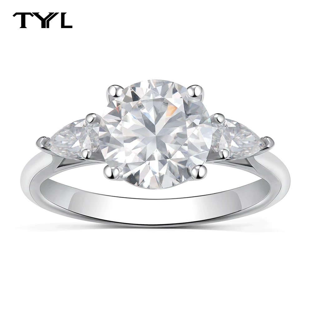 

TYYL 3 Stone 2ct Moissanite Engagement Ring 925 Sterling Silver D Color VVS1 Lab Created Diamond Wedding Promise Ring for Women