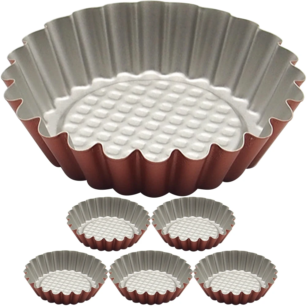 

6pcs Non-Stick Egg Tart High-Grade Carbon Steel Mini Baking Pans For Cupcakes Pies Desserts Tart Shells Small Pie Pans Heat