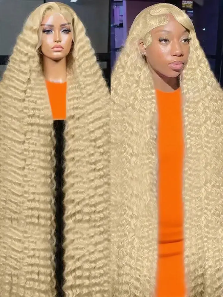 レースフロント人毛ウィッグ30インチディープウェーブウィッグ613ハニーブロンドカラー13x4レースフロントカーリーウェーブウィッグ女性用