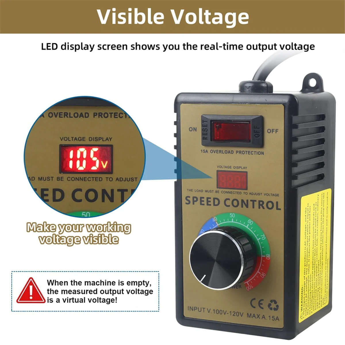 Contrôleur de vitesse de moteur ABZV-AC-régulier 100V-120V et 15A Max, régulateur de vitesse Variable de ventilateur électrique prise américaine