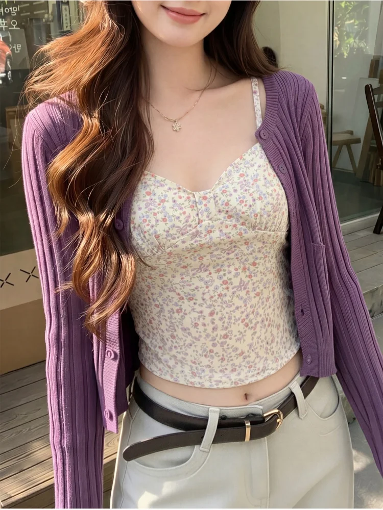 Women's Floral Spaghetti-strap Top: Soft, Breathable, Printed, Backless, Cropped Top For Layering Or Wearing On Its Own In