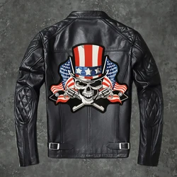 USA  Flag  America Skeleton Double Gun Large Embroidery Patch Motorcycle RiderJacket Back Clothes Decoration DIY  Hand Sewing