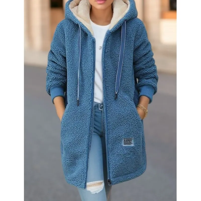 Women's Hooded Top  Winter Coat Thickened Fleece-lined Sweatshirt Cardigan Winter Trendy New Style Lamb Wool Jacket Ladies