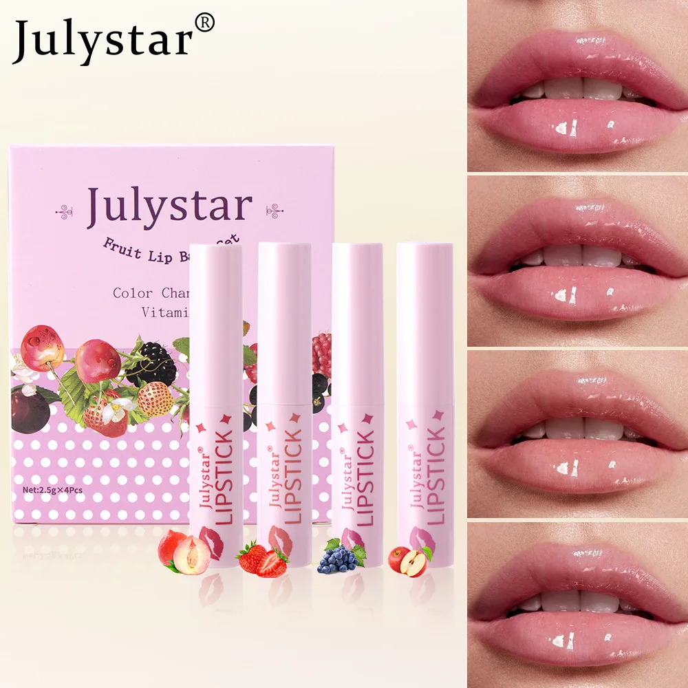 

4 Pcs/set Julystar Lip Balm Lip Pattern Moisturizing Hydrating Contains Lipstick Make Up maquillaje lipstick set