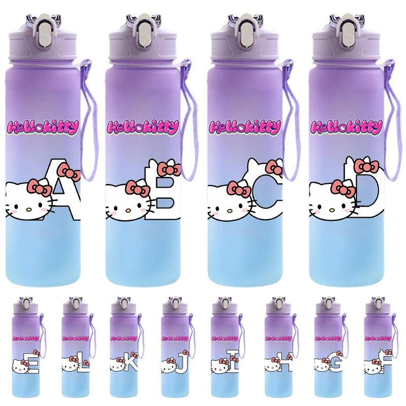 750Ml Outdoor Large Capacity Sport Water Bottle Creative Plastic Cup Bounce Cover Outdoor Leakproof Hello Kitty Straw Cup Gifts