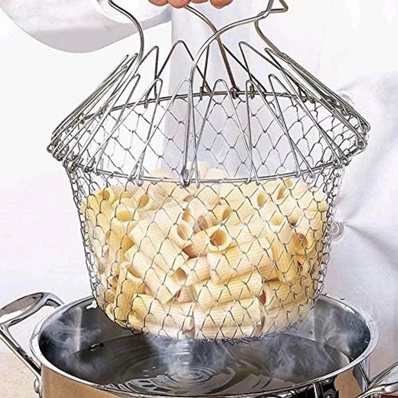 

Household Folding Draining Basket Kitchen Multi-Function Poaching Boiling Deep Frying Basket