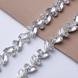 QIAO 90cm Crystal Trimmings Glass Tape Glitter Beaded Rhinestone Chain Decoration Trim for Wedding Dress Clothing  Accessories