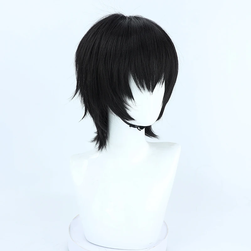 Peluca de Cosplay de Anime Yoshida Hirofumi, pelo sintético corto negro resistente al calor, juego de rol para fiesta de Halloween + gorro de peluca