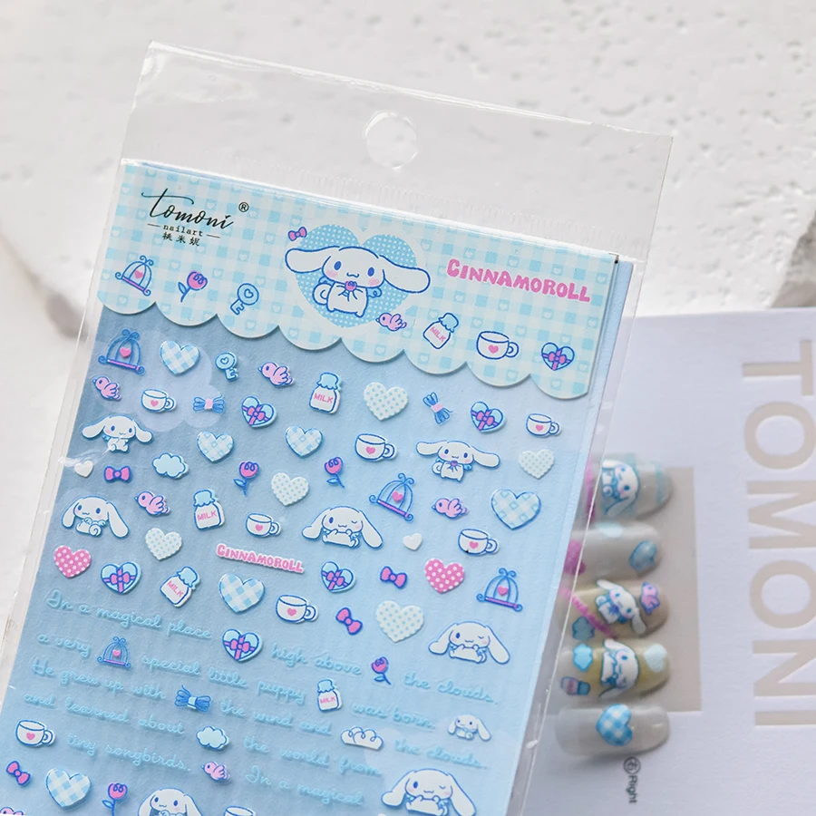 1PCS 5D Embossed Hello Kitty Melody Nail Stickers Sanrio Self-Adhesive Nail Art Accessories Cute Cartoon Cinnamoroll Nail Charm