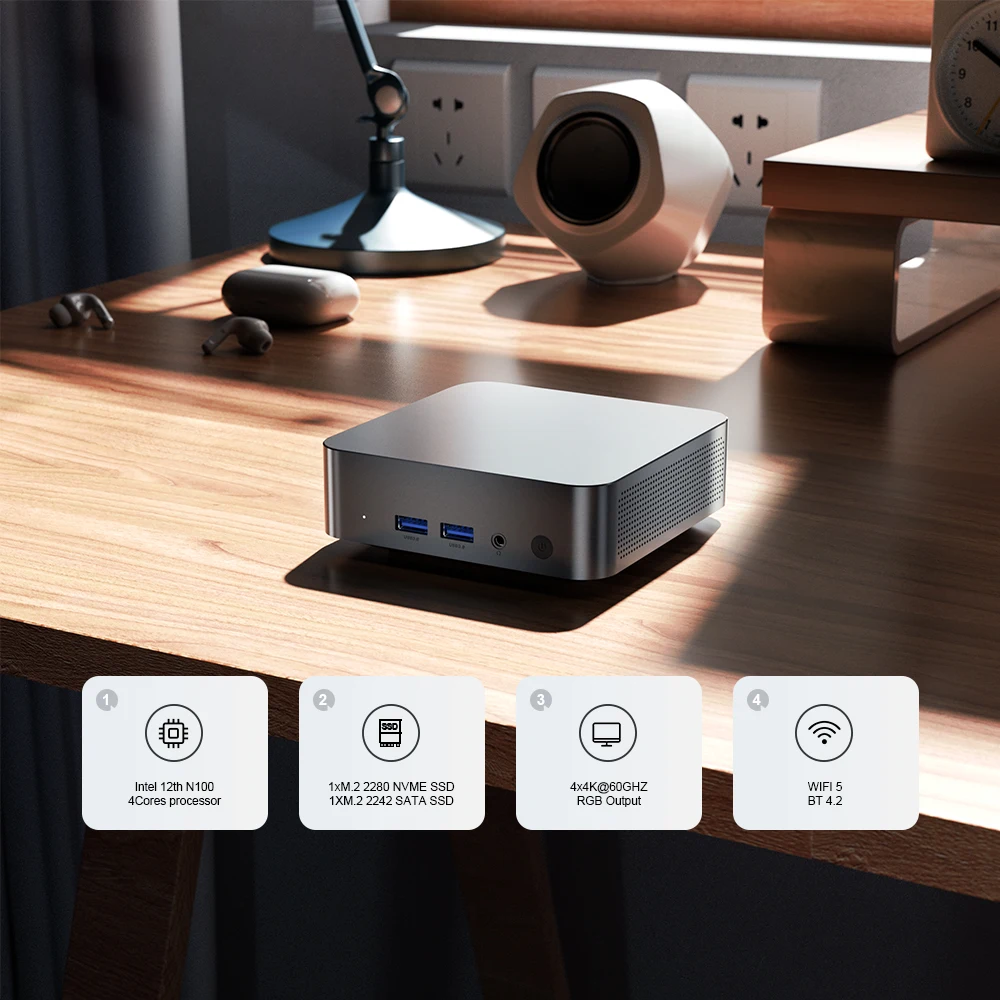 Chatreey Mini PC T9 N100 WIFI5 Windows 11 Ultra Small Pocket Computer Dual SSD Full Function Type-C 4K 60Hz RGB Output