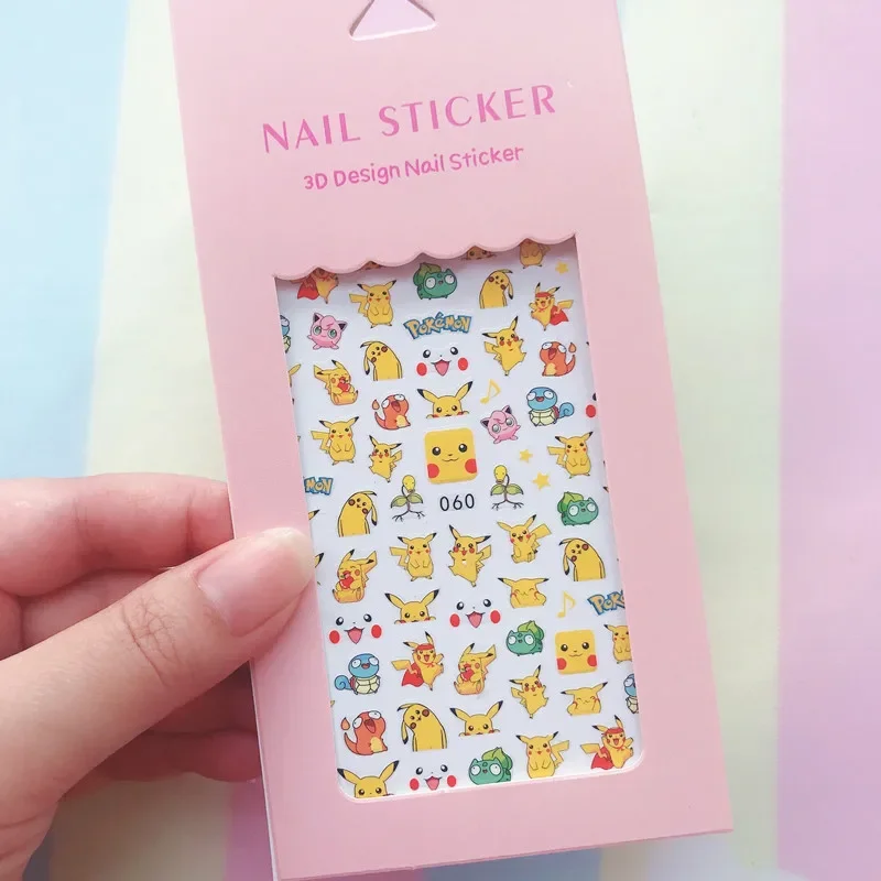 Anime Pokemon Pikachu Nail Stickers Cartoon Cute Self-adhesive Student Children Adult DIY Nail Beauty Stickers Christmars Gifts