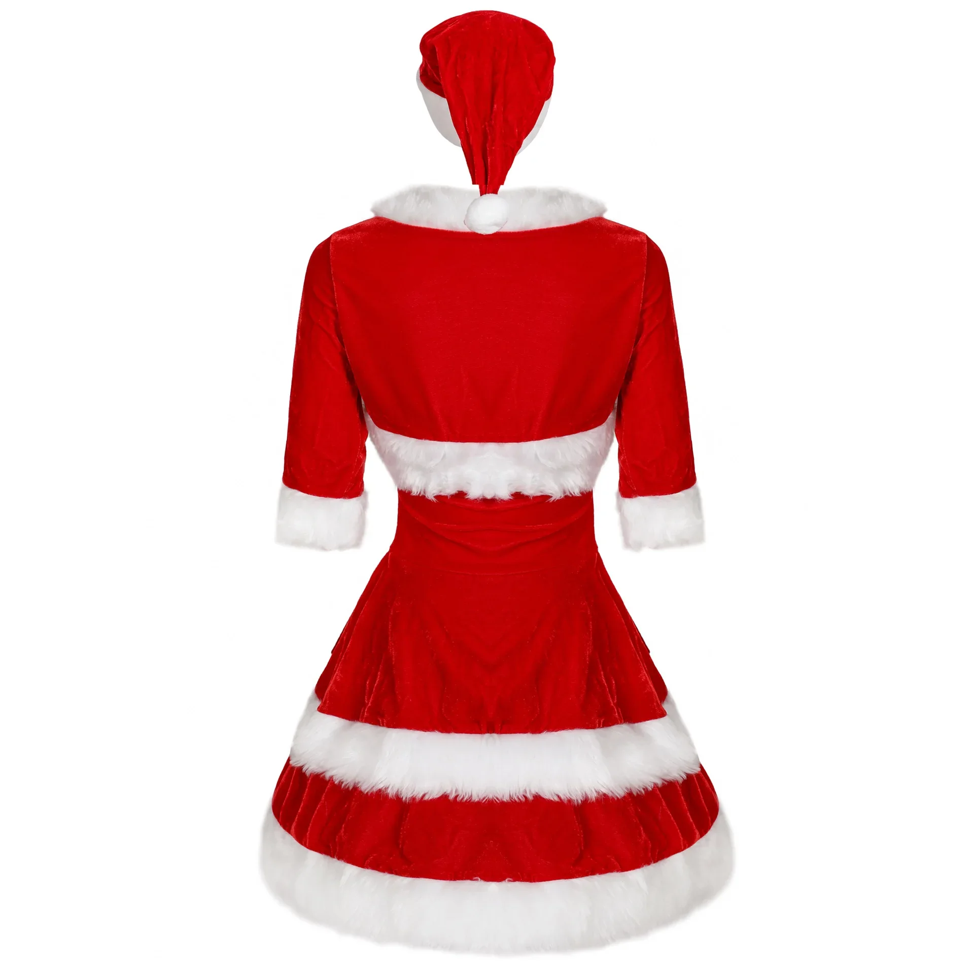 ZAWALAND Abito natalizio rosso sexy Costume cosplay Abito da donna Cappello da Babbo Natale Abito natalizio Scialle Abbigliamento da palcoscenico per feste Uniforme da donna