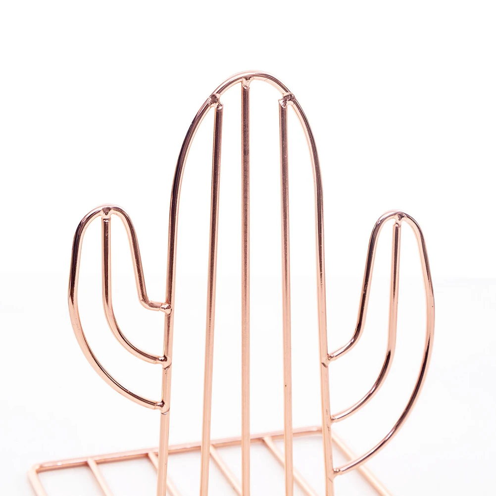 1Pair Metal Creative Bookends Cactus Design Heavy Duty Book Rack for Home Office Classroom Library Book Holder