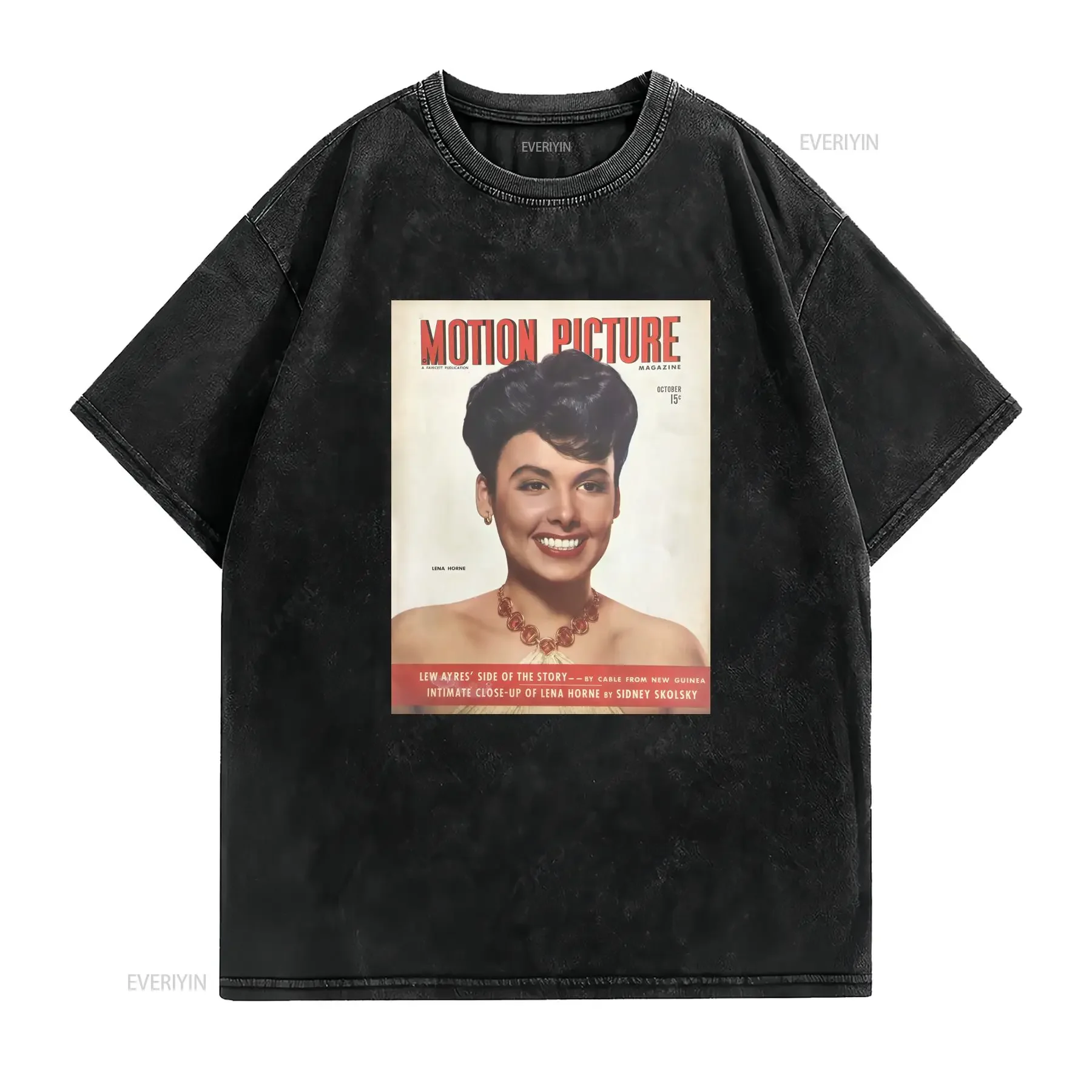 Vintage Retro Lena Horne Motion Picture Magazine Cover Print Casual T Shirt vintage Washed fashion streetwear Breathable