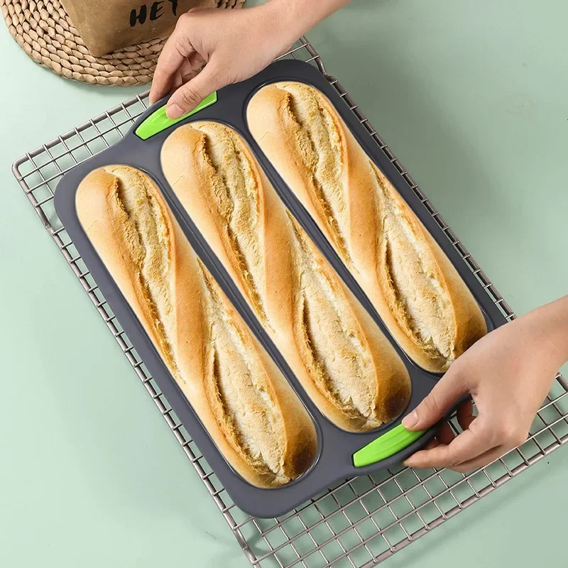 Cross Border New Silicone Mold Baking Tool with Three Slots and Holes French Style Stick Baking Plate and Diamond Shape Bread Ca