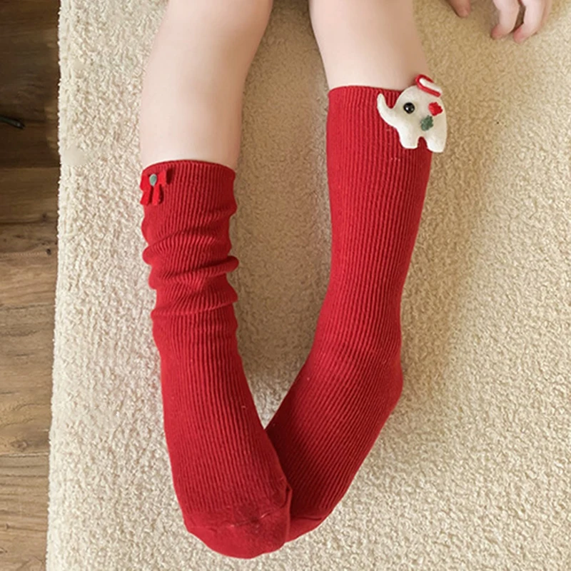 Girls Boys Christmas Socks Cute Cotton Socks Cozy Tube Socks with 3D Dolls for Infants Toddlers