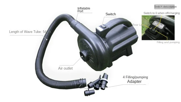 Car Electric Air Pump Suction Air Pump 80W Electric Pump Rubber Raft Inflatable Boat Rechargeable