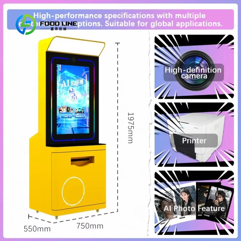 Customized Commercial AI Photo Booth, Touchscreen Selfie Kiosk with Payment Software for Mall, Party & Event Business