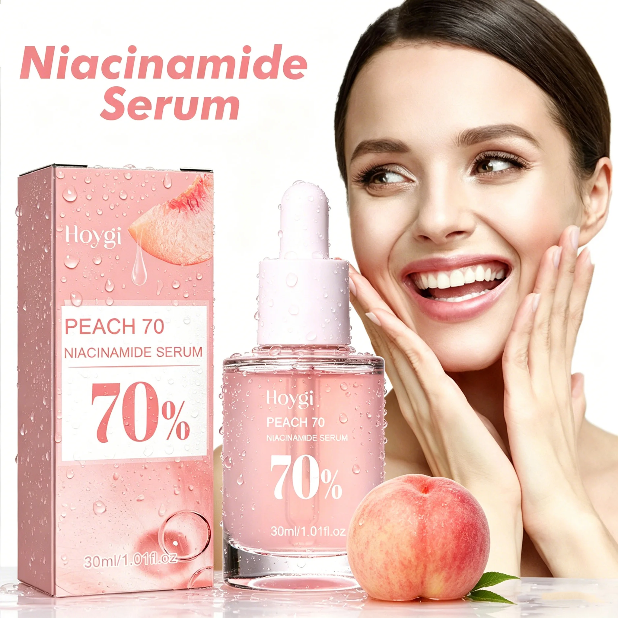 Suero Facial Peach 70% Niacinamida, Reduce la Melanina, Hidrata, Reduce los Poros, Suaviza, Ilumina la Piel, Elimina Manchas Oscuras