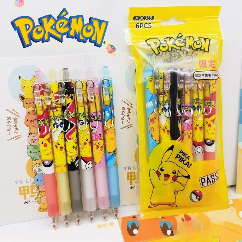 6pcs Cute Pikachu Anime Gel Pens Pokemon Cartoon Peripherals School Supplies Kawaii Stationery Birthday Gifts for Children