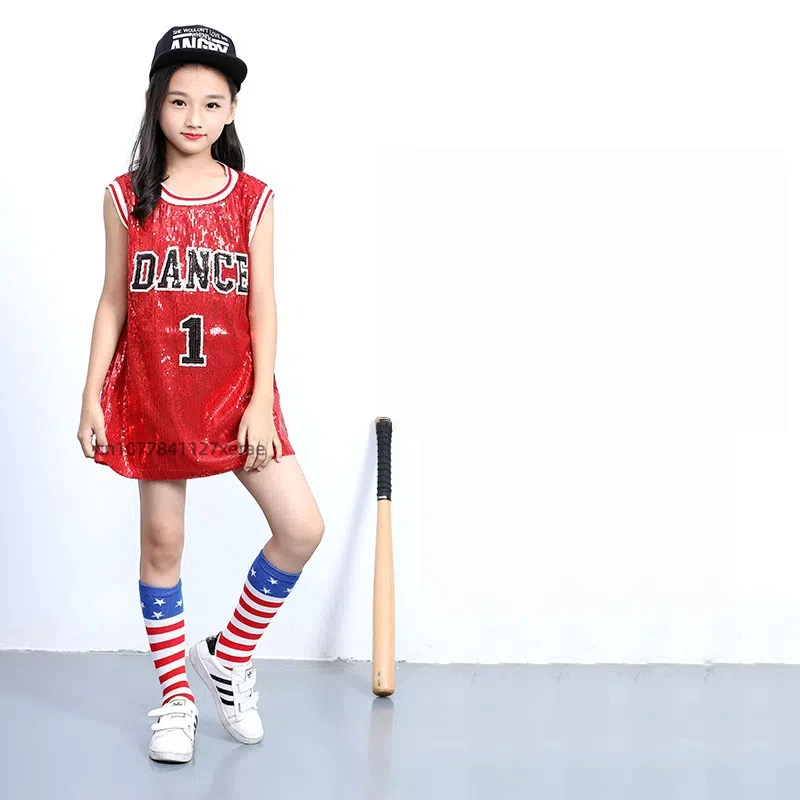 Children's Street Dance Costume, Female Jazz Sequin Dance Performance Costume, Student Sports Meet Cheerleading Performance