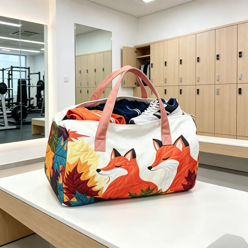 Fall Fox Leaf Travel Duffel Bag Set, 2Pcs Autumn Print Tote with Makeup Bag, Large Capacity Weekender Bag for Women