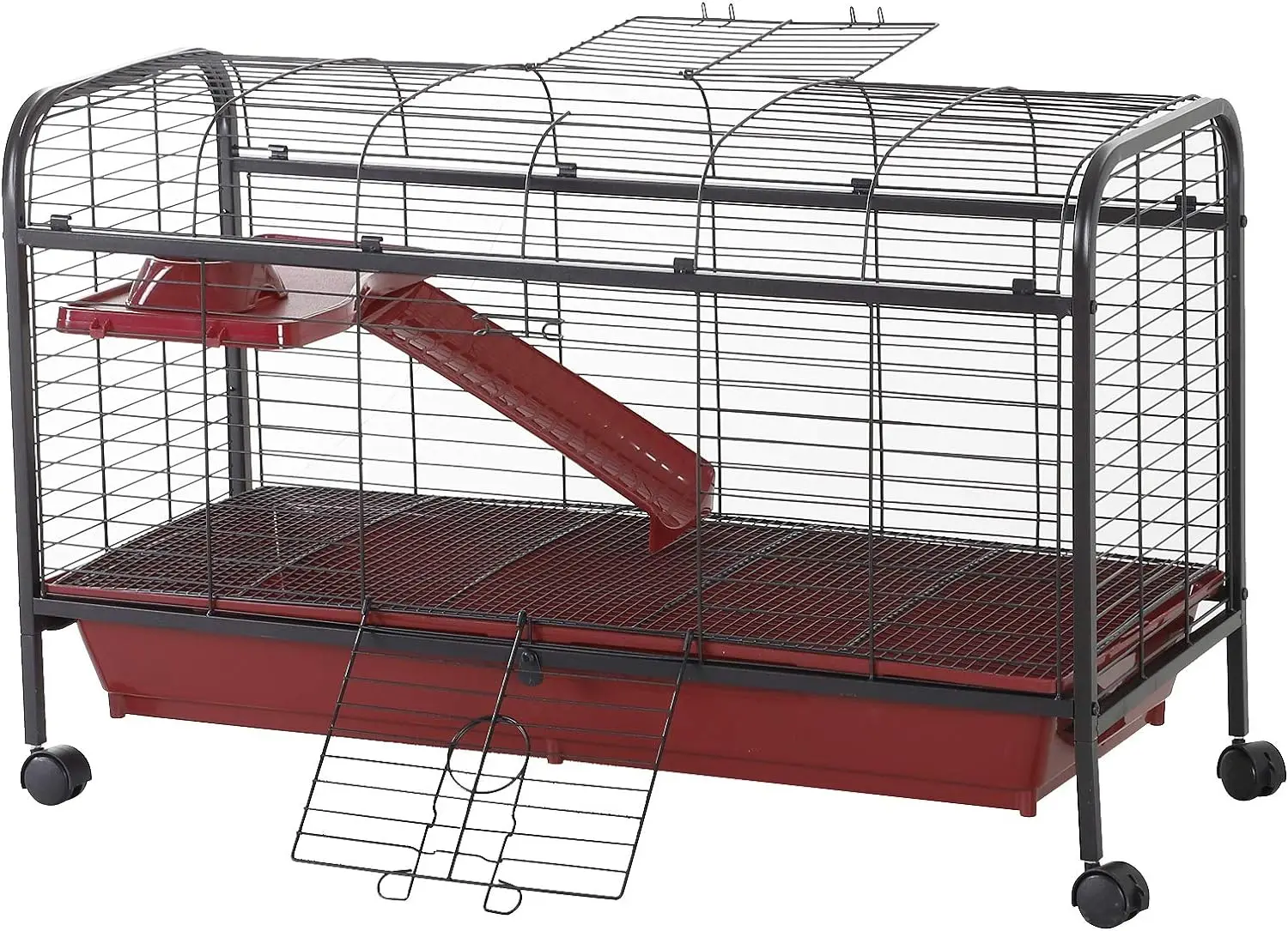 

41" L Small Animal Cage Rabbit Hutch Ferret Pet Play House with Feeder, Rolling Wheels, Platform, Ramp