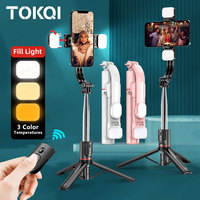 TOKQI L13d Selfie Stick Tripod Wireless Bluetooth Foldable Tripod for Smartphone with Double Fill Lights, 45.66 Inch Bracket