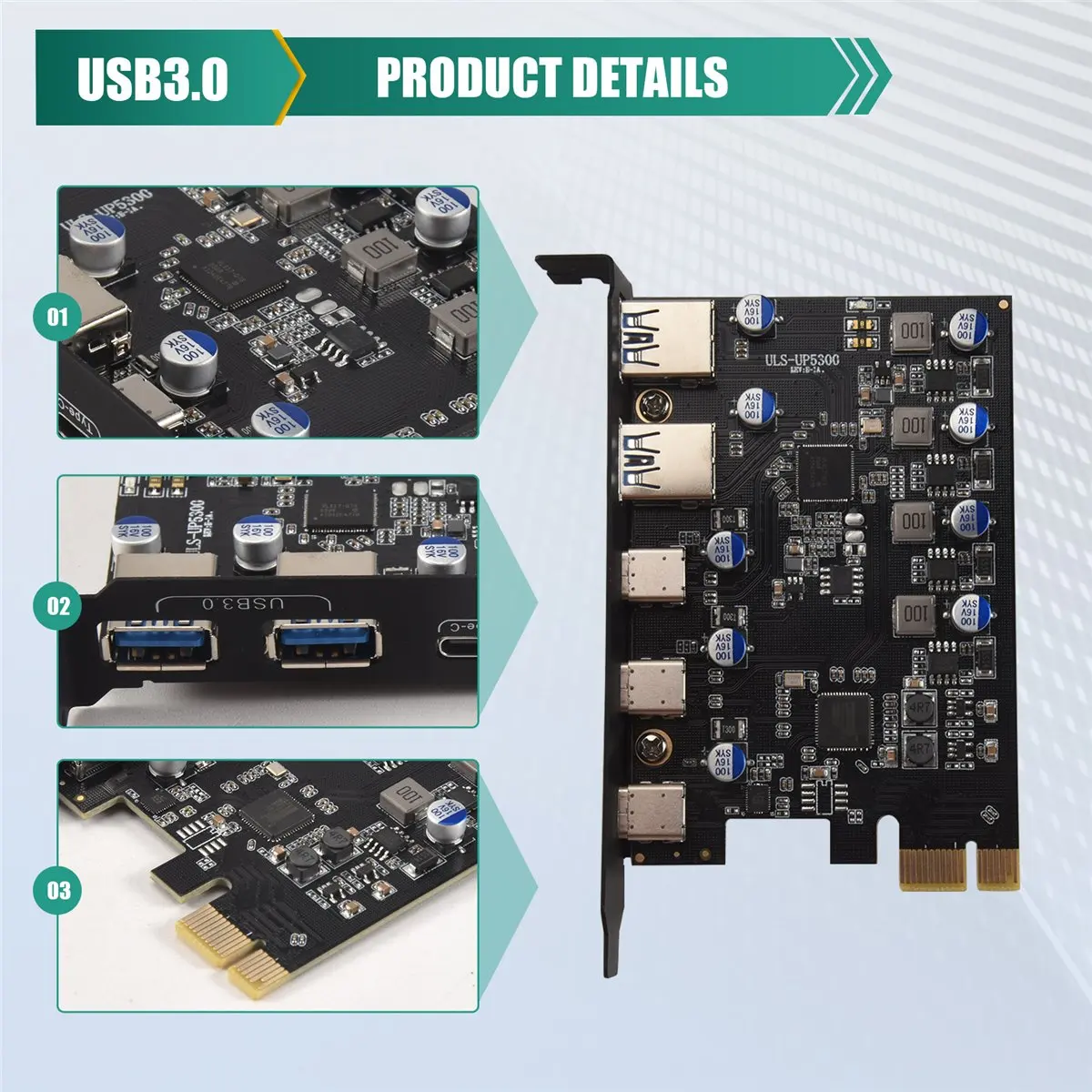 2026 بطاقة توسيع جديدة + PCIe إلى 5 منافذ (3X USB C,2X USB 3.0-A) بطاقة توسيع PCI Express لـ 10/8/7 ونظام التشغيل 10.8.2 #6