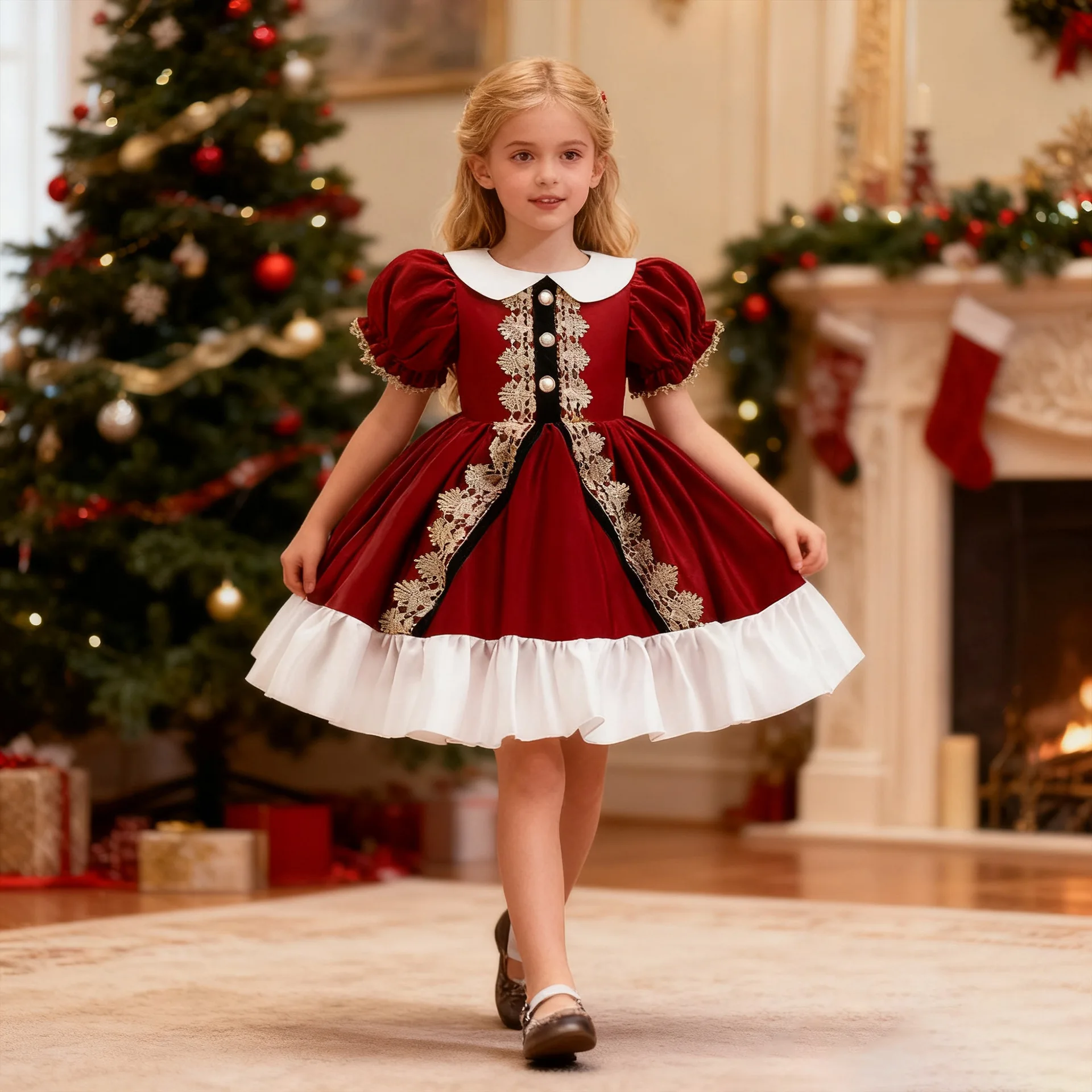 2026 New Year Dress For Baby Girls Christmas Princess Dress Kids Red Patchwork Xmas Gift Christmas Dresses Birthday Wedding Gown