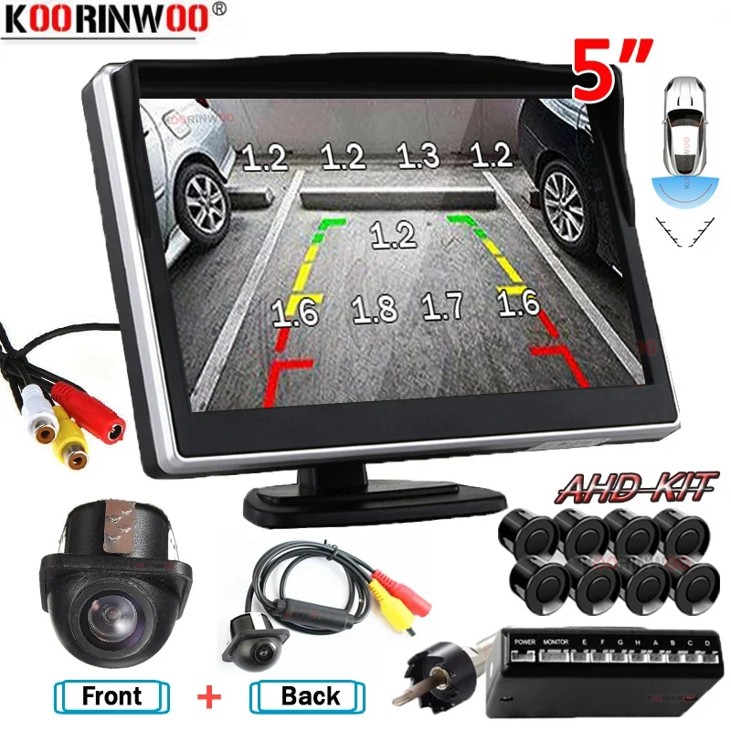 

Koorinwoo Electromagnetic Parking Sensors 8 Car Parktronics Front Parking Sensor With Camera And Monitor Rear view Car Detector